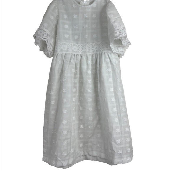 VTG 90s Sears Winnie the Pooh Dress 7 White Lace Short Sleeve Cottage Frilly - Picture 7 of 7